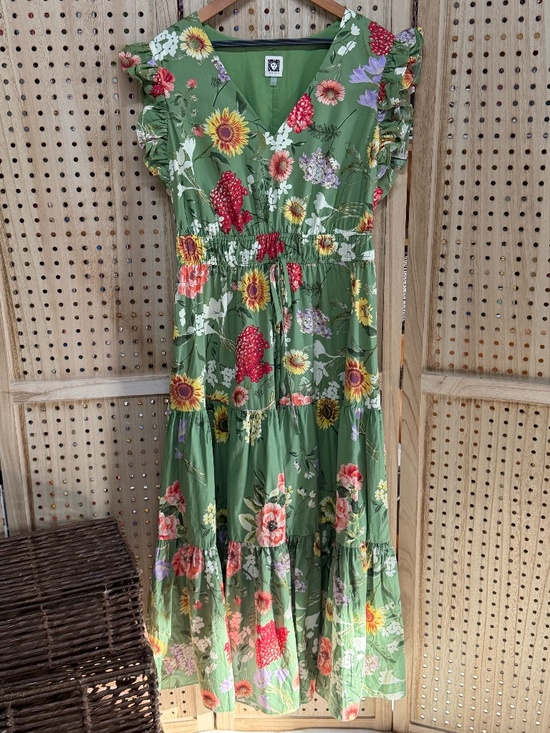 Anne Klein Dresses & Skirts - Anne Klein Green Floral Tiered Midi Dress Cottagecore Garden Party Large